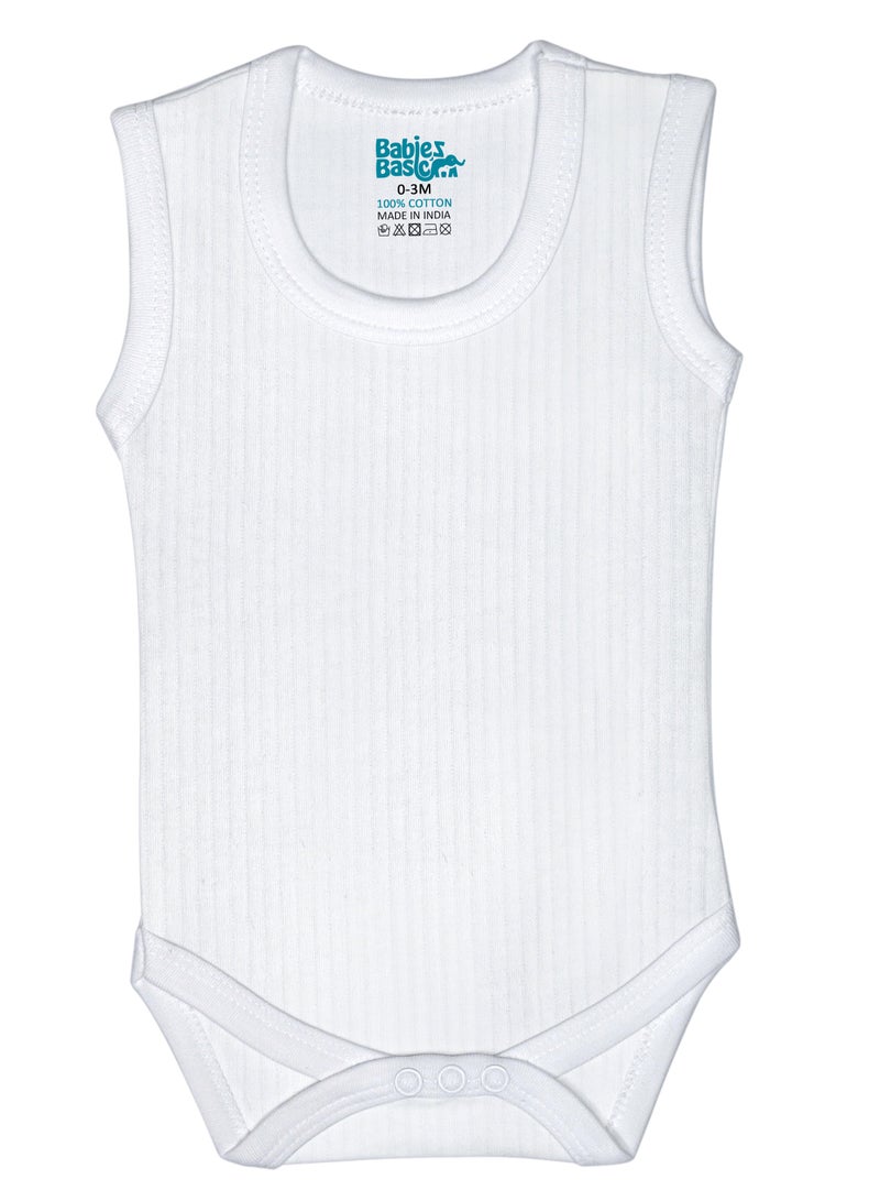 Babies Basic BabiesBasic Super Combed Cotton, Sleeveless Printed Bodysuit, for New Born to 24months. Set of 3, White - Image 2
