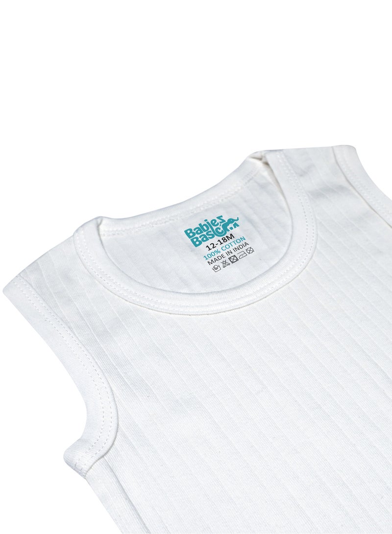 Babies Basic BabiesBasic Super Combed Cotton, Sleeveless Printed Bodysuit, for New Born to 24months. Set of 3, White - Image 3