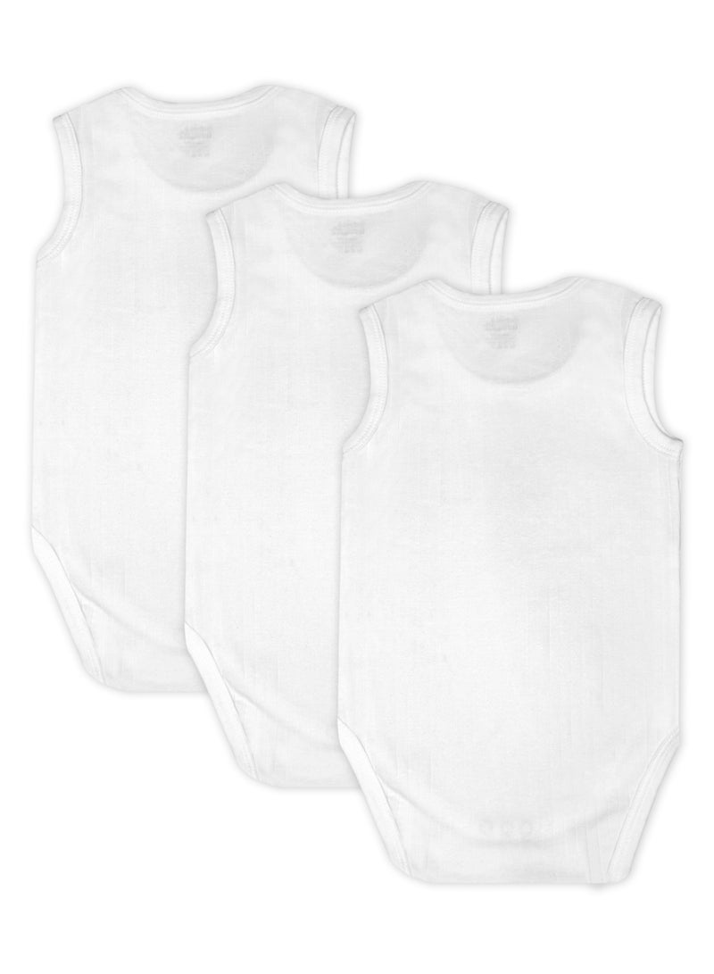 Babies Basic BabiesBasic Super Combed Cotton, Sleeveless Printed Bodysuit, for New Born to 24months. Set of 3, White - Image 5