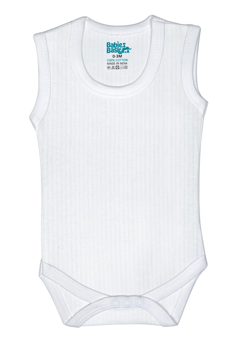 Babies Basic BabiesBasic Super Combed Cotton, Sleeveless Printed Bodysuit, for New Born to 24months. Set of 3, White - Image 4