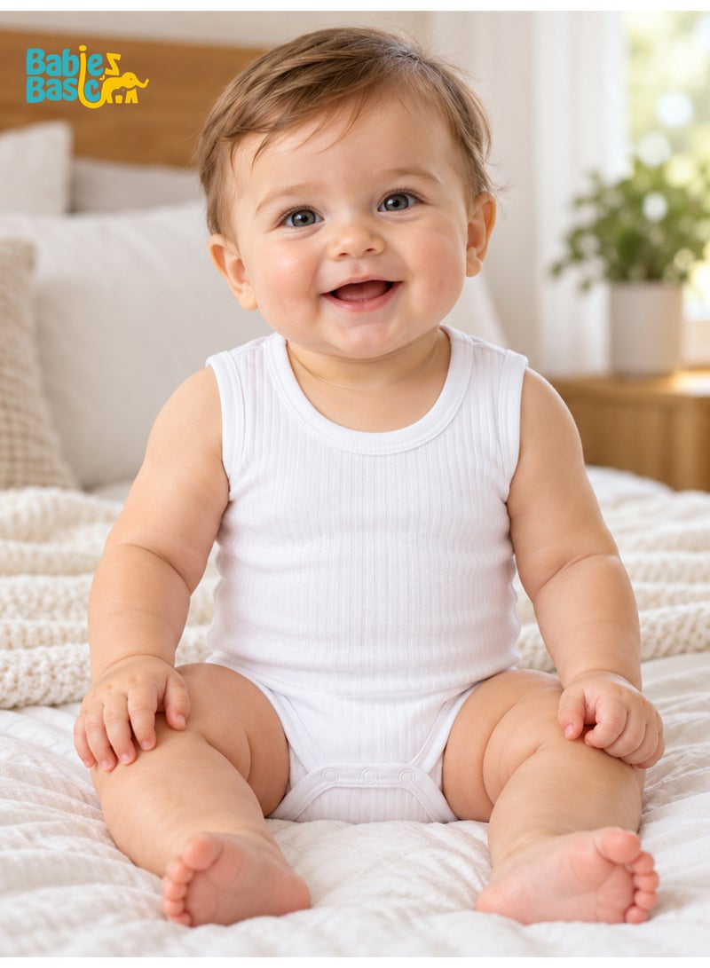 Babies Basic BabiesBasic Super Combed Cotton, Sleeveless Printed Bodysuit, for New Born to 24months. Set of 3, White - Image 2