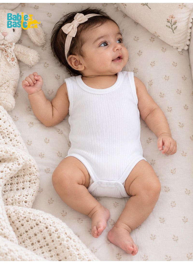 Babies Basic BabiesBasic Super Combed Cotton, Sleeveless Printed Bodysuit, for New Born to 24months. Set of 3, White - Image 3