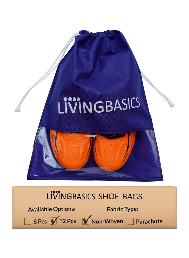 LIVINGBASICS حقيبة أحذية مميزة من ليفينغ باسيكس 12 قطعة / أكياس أحذية للسفر / أكياس أحذية / غلاف أحذية للسفر - حقيبة أحذية غير منسوجة مع لوحة شفافة (أزرق داكن) - Image 1