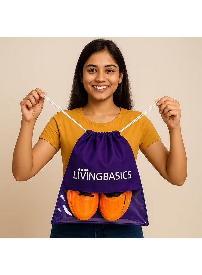 LIVINGBASICS حقيبة أحذية مميزة من ليفينغ باسيكس 12 قطعة / أكياس أحذية للسفر / أكياس أحذية / غلاف أحذية للسفر - حقيبة أحذية غير منسوجة مع لوحة شفافة (أزرق داكن) - Image 2