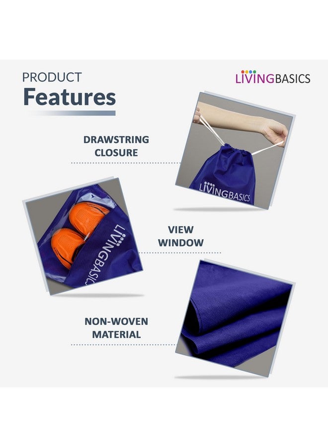 LIVINGBASICS حقيبة أحذية مميزة من ليفينغ باسيكس 12 قطعة / أكياس أحذية للسفر / أكياس أحذية / غلاف أحذية للسفر - حقيبة أحذية غير منسوجة مع لوحة شفافة (أزرق داكن) - Image 4