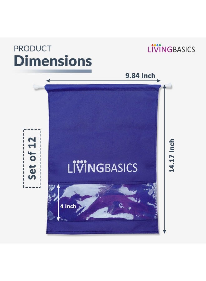 LIVINGBASICS حقيبة أحذية مميزة من ليفينغ باسيكس 12 قطعة / أكياس أحذية للسفر / أكياس أحذية / غلاف أحذية للسفر - حقيبة أحذية غير منسوجة مع لوحة شفافة (أزرق داكن) - Image 3