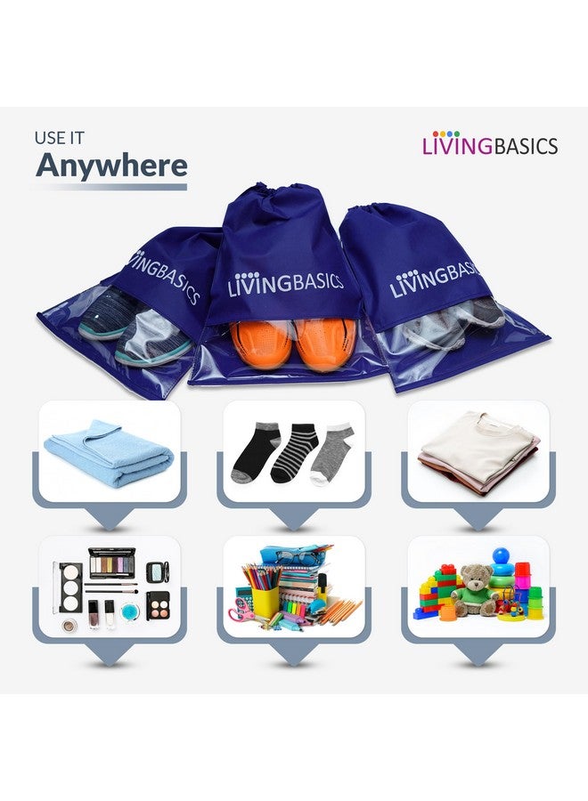LIVINGBASICS حقيبة أحذية مميزة من ليفينغ باسيكس 12 قطعة / أكياس أحذية للسفر / أكياس أحذية / غلاف أحذية للسفر - حقيبة أحذية غير منسوجة مع لوحة شفافة (أزرق داكن) - Image 5