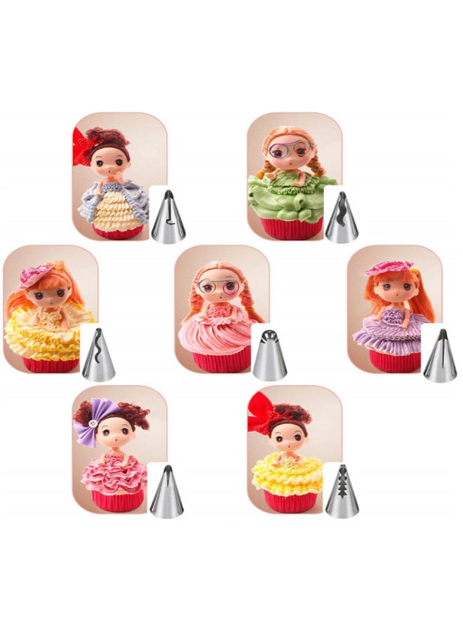 Stainless Steel Piping Nozzle 7 Piece Set Barbie Doll Skirt Skirt Piping Nozzle Set Baking Tools-Specifications:7 Pack (304 Material) - Image 1