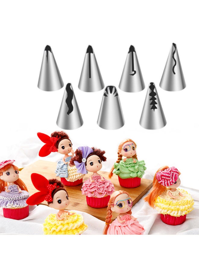 Stainless Steel Piping Nozzle 7 Piece Set Barbie Doll Skirt Skirt Piping Nozzle Set Baking Tools-Specifications:7 Pack (304 Material) - Image 2