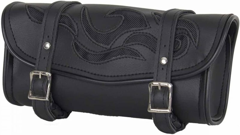 GARGOYLE BELLS Motorcycle Tool Bag with Flames - Universal Handlebar Fork Bag (Black, 12") - Image 1