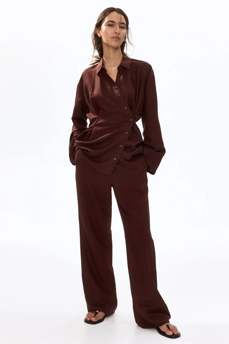 H&M Wide linen-blend pull-on trousers