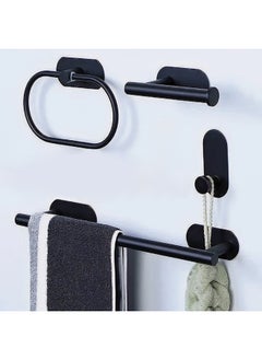 Generic 4pcs Bathroom Accessories Set Wall-Mounted Towel Ring Rack Stainless Steel Bathrobe Shelves Toilet Paper Holder Hook Punch-Free Bathroom Kit For Bathroom Kitchen Warehouse Balcony  - Image 1