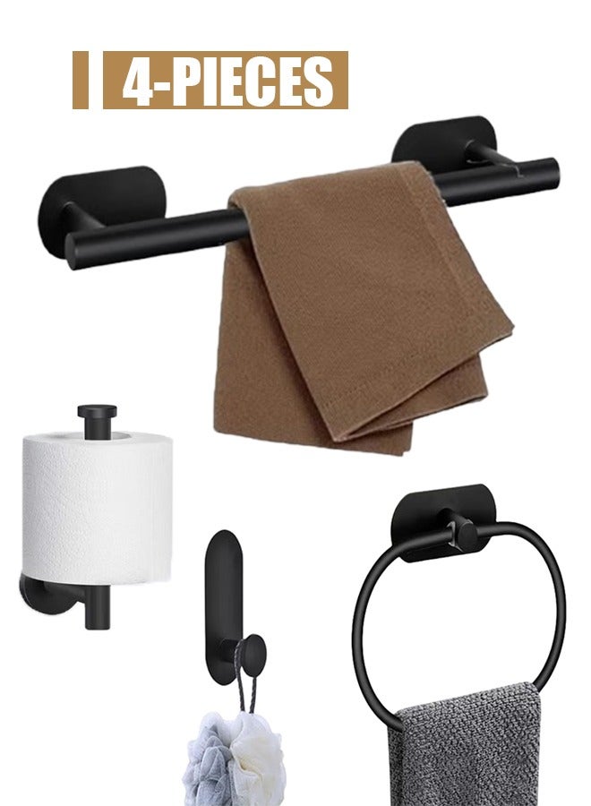 Generic 4 Pcs Stainless Steel Bathroom Hardware Set Home Accessories Punch-Free Towel Rack Wall Mounted Towel Bar Set Includes Towel Ring, Bathrobe Rod, Bath Ball Hook, Toilet Paper Holder  - Image 1
