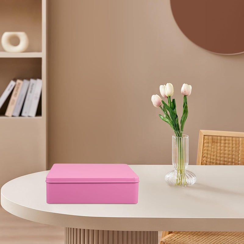 TOYANDONA Large Pink Tinplate Storage Box with Lid, Decorative Metal Cookie Tin for Kitchen Organization and Home Storage, Oversized Metal Container for Snacks and Packaging - Image 4