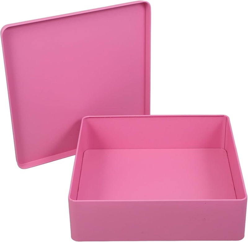 TOYANDONA Large Pink Tinplate Storage Box with Lid, Decorative Metal Cookie Tin for Kitchen Organization and Home Storage, Oversized Metal Container for Snacks and Packaging - Image 1