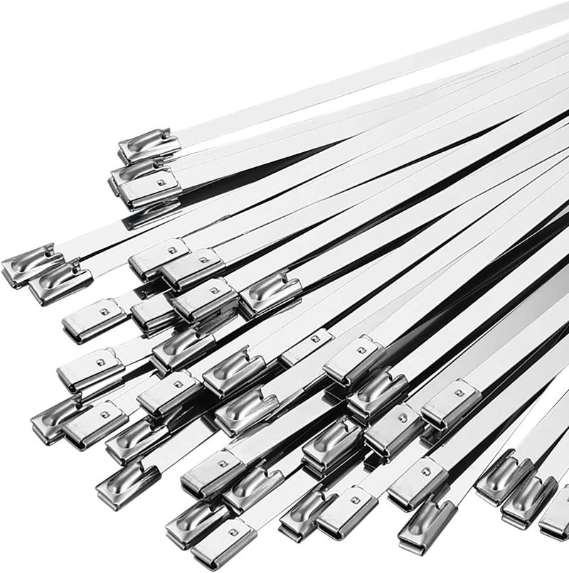 Azzuro 100PCS 11.8 Inch Heavy Duty Stainless Steel Cable Zip Ties with 198LBS Tensile Strength - Image 1