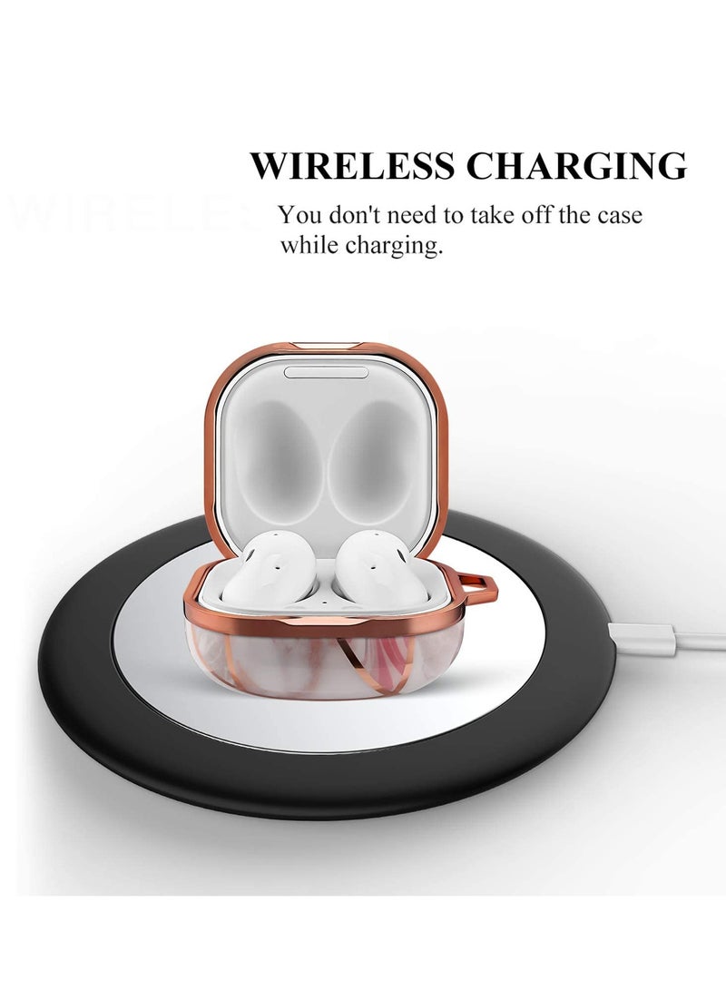 Phone Box for Galaxy Buds 2 / Buds Pro/Buds Live Wireless Bluetooth Headset Case IMD Headset Case PC Gold Plated Hard Case (Pink Marble) - Image 3