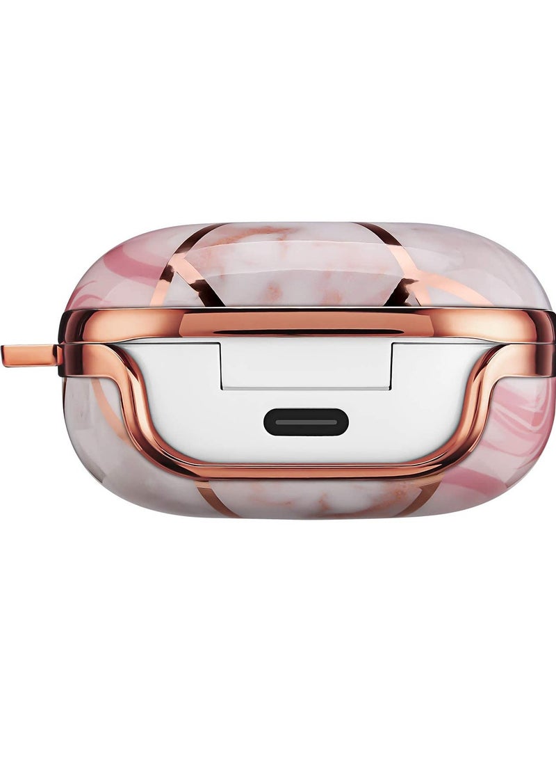 Phone Box for Galaxy Buds 2 / Buds Pro/Buds Live Wireless Bluetooth Headset Case IMD Headset Case PC Gold Plated Hard Case (Pink Marble) - Image 4