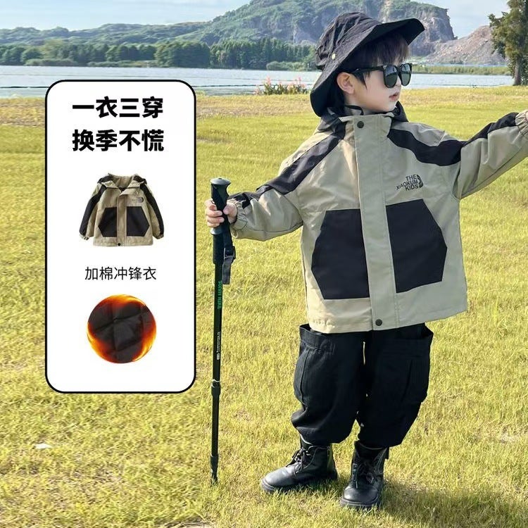 Boys' Jacket Three-In-One Children'S Outdoor Three-Proof Workwear Windbreaker Fashionable - Image 1