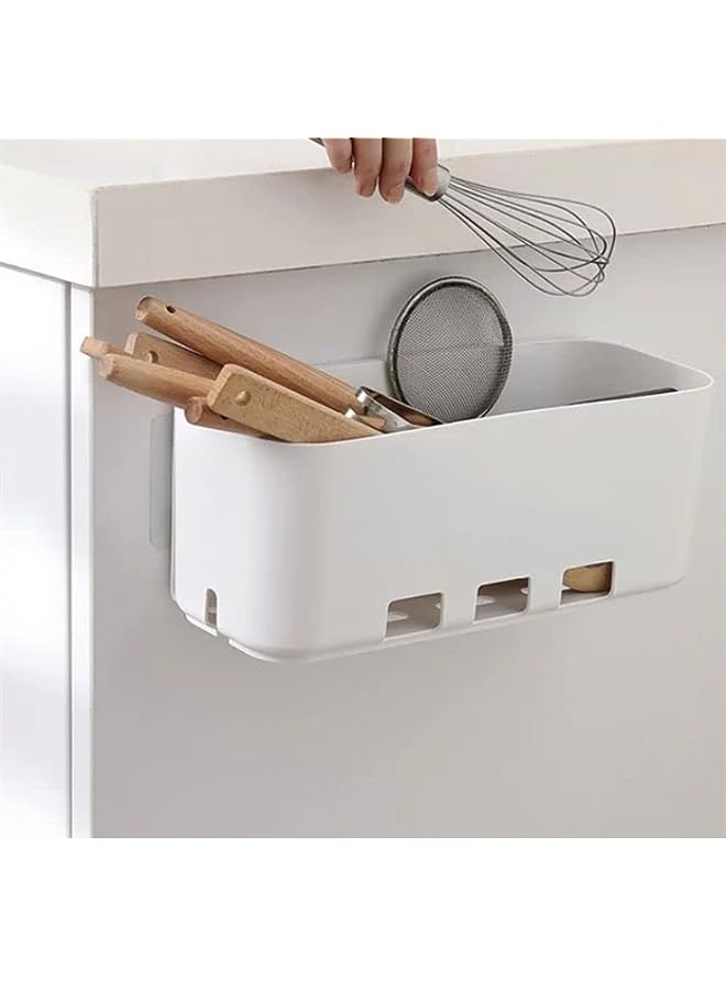 Raxoom Organizer, Wall Mount Adhesive Plastic Storage Caddy Holder for Phone Glasses Bottle Office Supplies in Dorm Room Bathroom Camper Rv - White  - Image 4