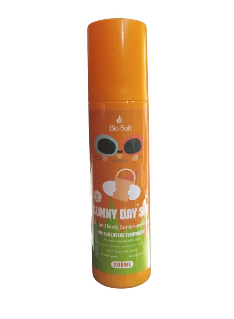 Bio Soft sunny day spf 50+ face and body sunscreen spray 200ml