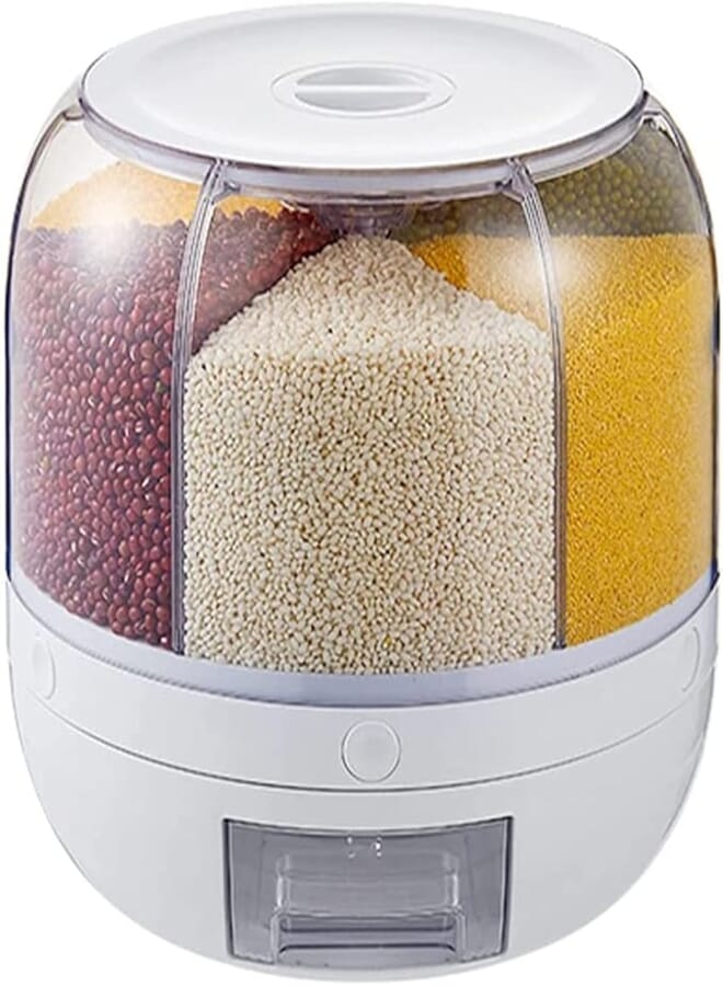 MosQuick® Airtight Food Storage Containers Rice Dispenser Countertop Cereal grain pulses Container Sets 6 Grids Rotating Canisters With Durable Lid