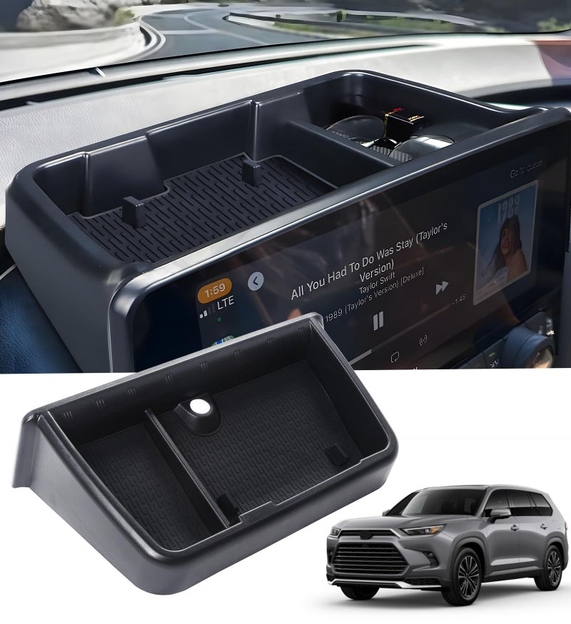 Katorn Dashboard Behind Screen Storage Box for Toyota Grand Highlander 2024 2025 2026, Interior Accessories Center Console Organizer Tray for 24 25 26 Grand Highlander, Black - Image 1