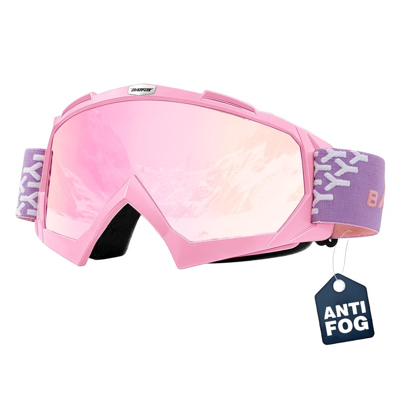 BATFOX Ski Goggles for Women & Girls, Anti Fog OTG Snowboard Goggles Over Glasses, 100% UV Protection Snow Goggles for Skiing & Snow Sports - Image 1