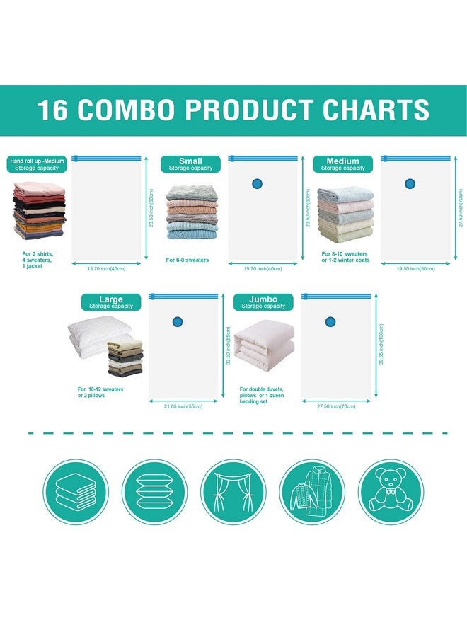 Cozy Essential 16 Pack Vacuum Storage Bags, Space Saver Bags (2Jumbo/2Large/3Medium/3Small/6Roll) Compression Storage Bags for Comforters and Blankets, Vacuum Sealer Bags for Clothes Storage, Hand Pump Included - Image 5