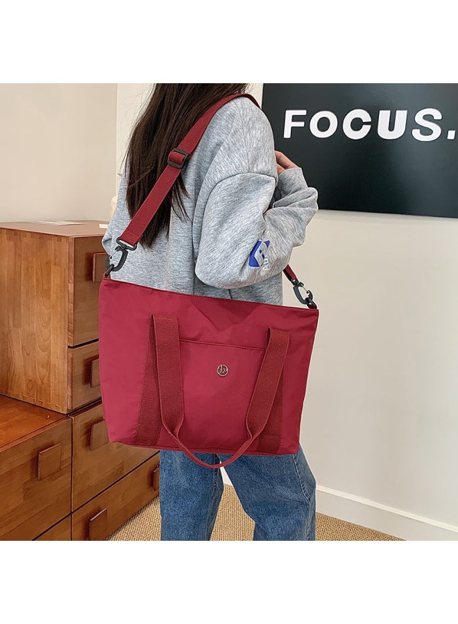 Multifunctional Shoulder Bag Women's Lightweight Work Commuter Tote Bag OxFord Cloth Travel Bag Luggage Storage Bag Printed Logo-Color:Black  - Image 3