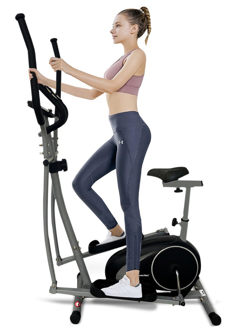 PowerMax Fitness Fitness Eh-260S Elliptical Cross Trainer For Home Gym Workout Machine[Adjustable Seat, Lcd Display, Hand Pulse Sensor, Anti Slip Pedal & 8 Level Resistance, Flywheel: 5Kg] For Cardio Training  - Image 2