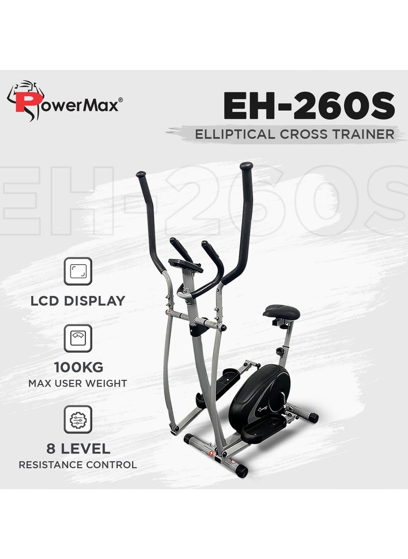 PowerMax Fitness Fitness Eh-260S Elliptical Cross Trainer For Home Gym Workout Machine[Adjustable Seat, Lcd Display, Hand Pulse Sensor, Anti Slip Pedal & 8 Level Resistance, Flywheel: 5Kg] For Cardio Training  - Image 3