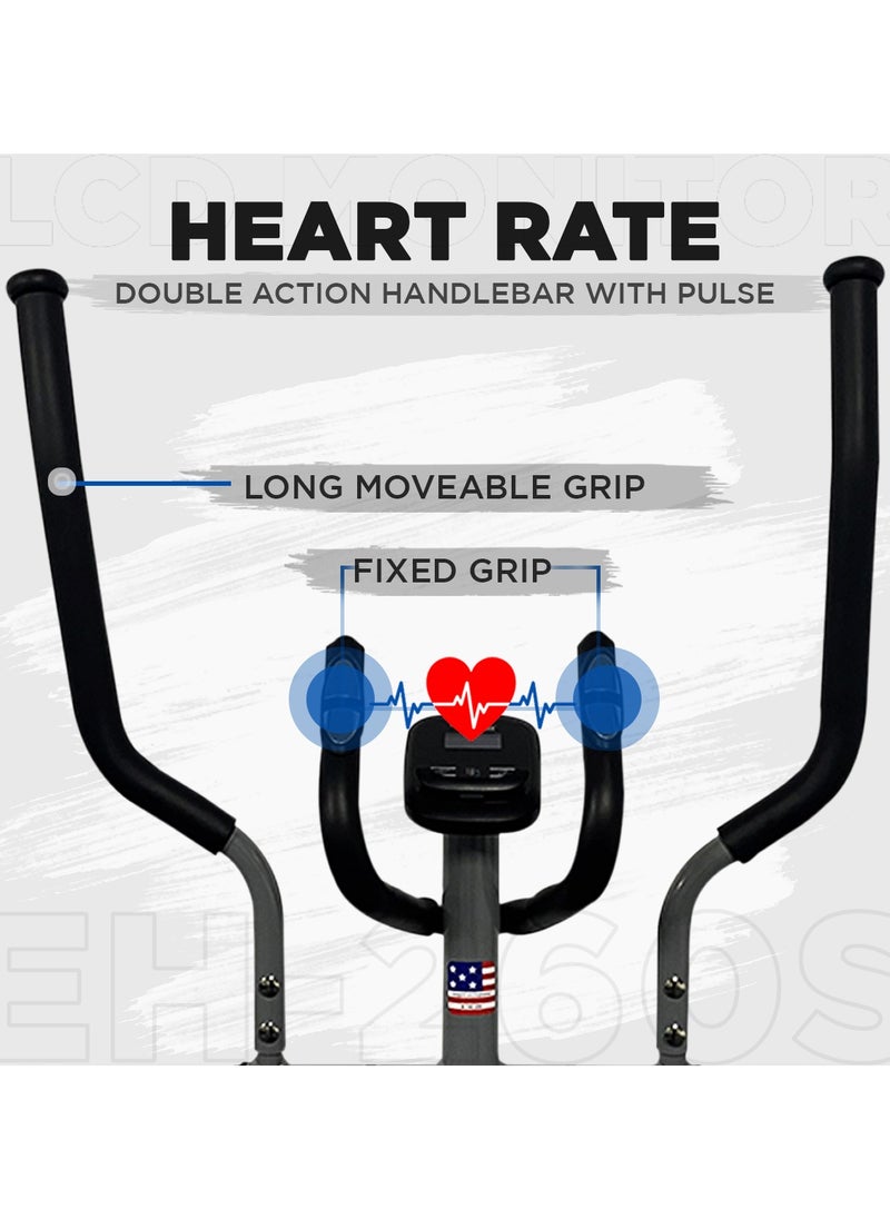 PowerMax Fitness Fitness Eh-260S Elliptical Cross Trainer For Home Gym Workout Machine[Adjustable Seat, Lcd Display, Hand Pulse Sensor, Anti Slip Pedal & 8 Level Resistance, Flywheel: 5Kg] For Cardio Training  - Image 5