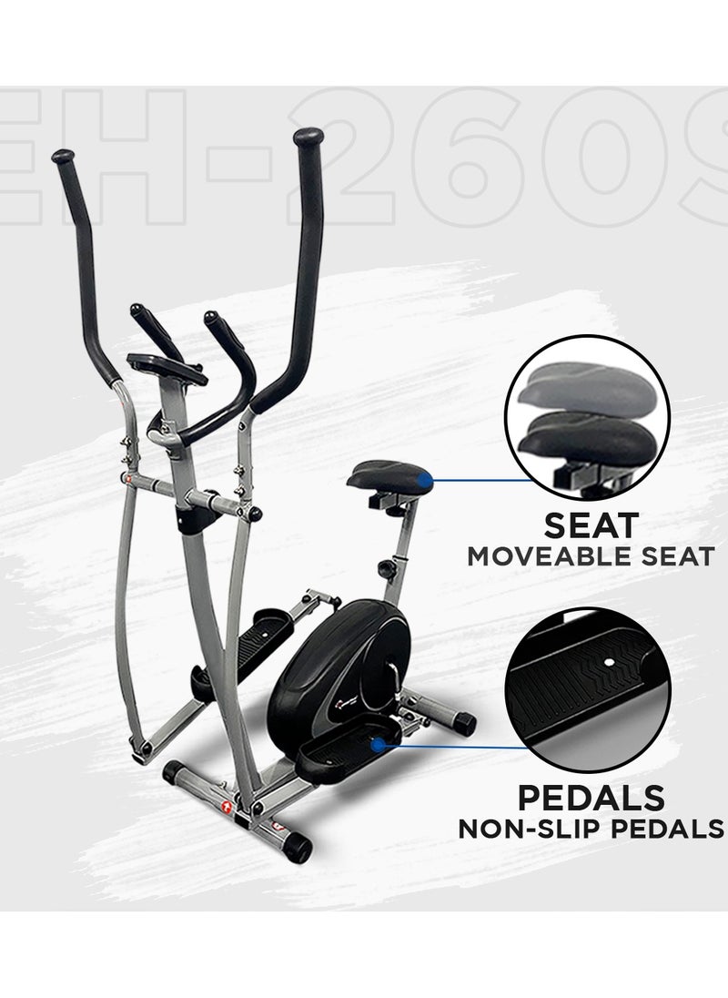 PowerMax Fitness - Fitness Eh-260S Elliptical Cross Trainer For Home Gym Workout Machine[Adjustable Seat, Lcd Display, Hand Pulse Sensor, Anti Slip Pedal & 8 Level Resistance, Flywheel: 5Kg] For Cardio Training - Image 1