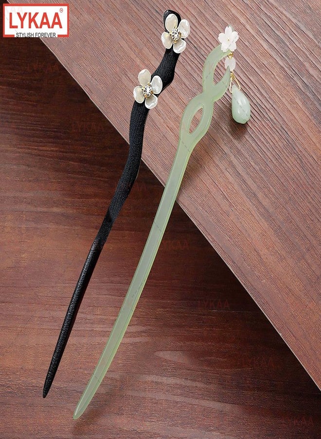 LYKAA 2 Pcs Hair Accessories Juda Pin Stylish Wooden & Resin Hair Sticks for Women Hair Chopsticks Hairpin for Buns Hair Accessories for Women Best Gift for Wife Mother & Sister | Pack of 2 (Green & Black) - Image 5