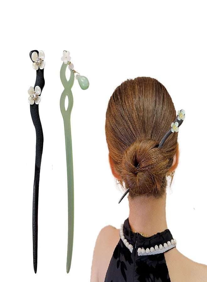 LYKAA 2 Pcs Hair Accessories Juda Pin Stylish Wooden & Resin Hair Sticks for Women Hair Chopsticks Hairpin for Buns Hair Accessories for Women Best Gift for Wife Mother & Sister | Pack of 2 (Green & Black) - Image 1