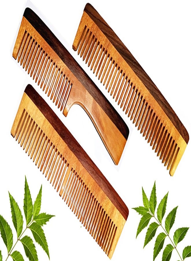 Rufiys Neem Wood Comb for Men & Women for Styling & Hair Growth | Wooden Comb | Styling | Grooming Pack Of 3 - Image 1