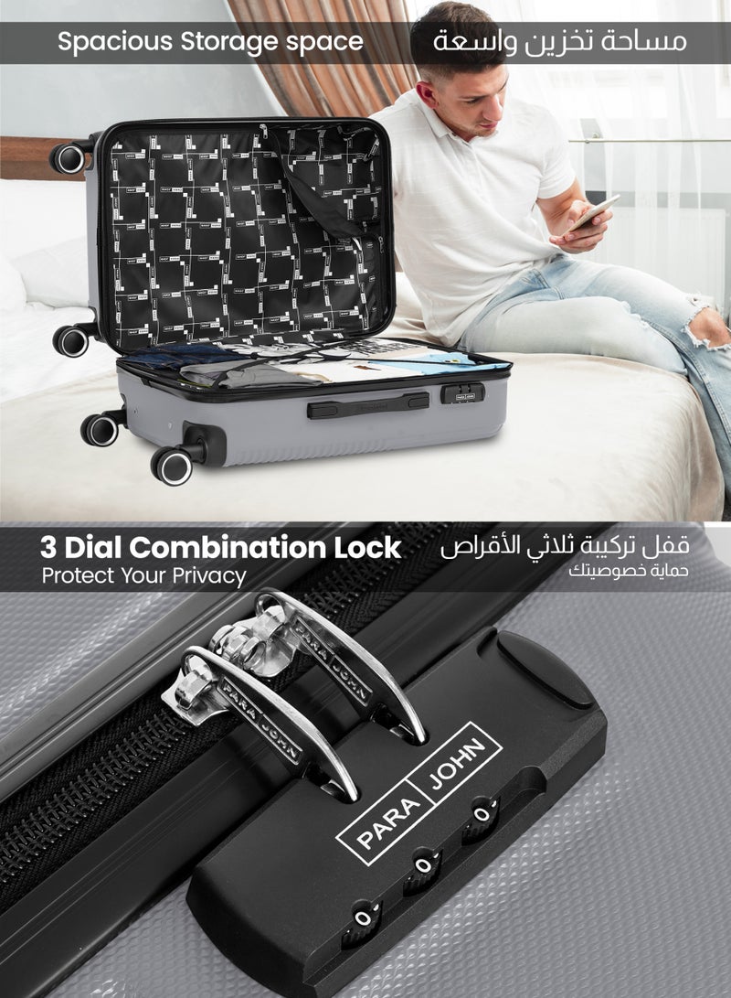 PARAJOHN ABS Material 3-Piece Hardsided Luggage Set | 4-Wheel Spinner Trolley | Small (10kg), Medium (20kg), Large (30kg)Silver - Image 4