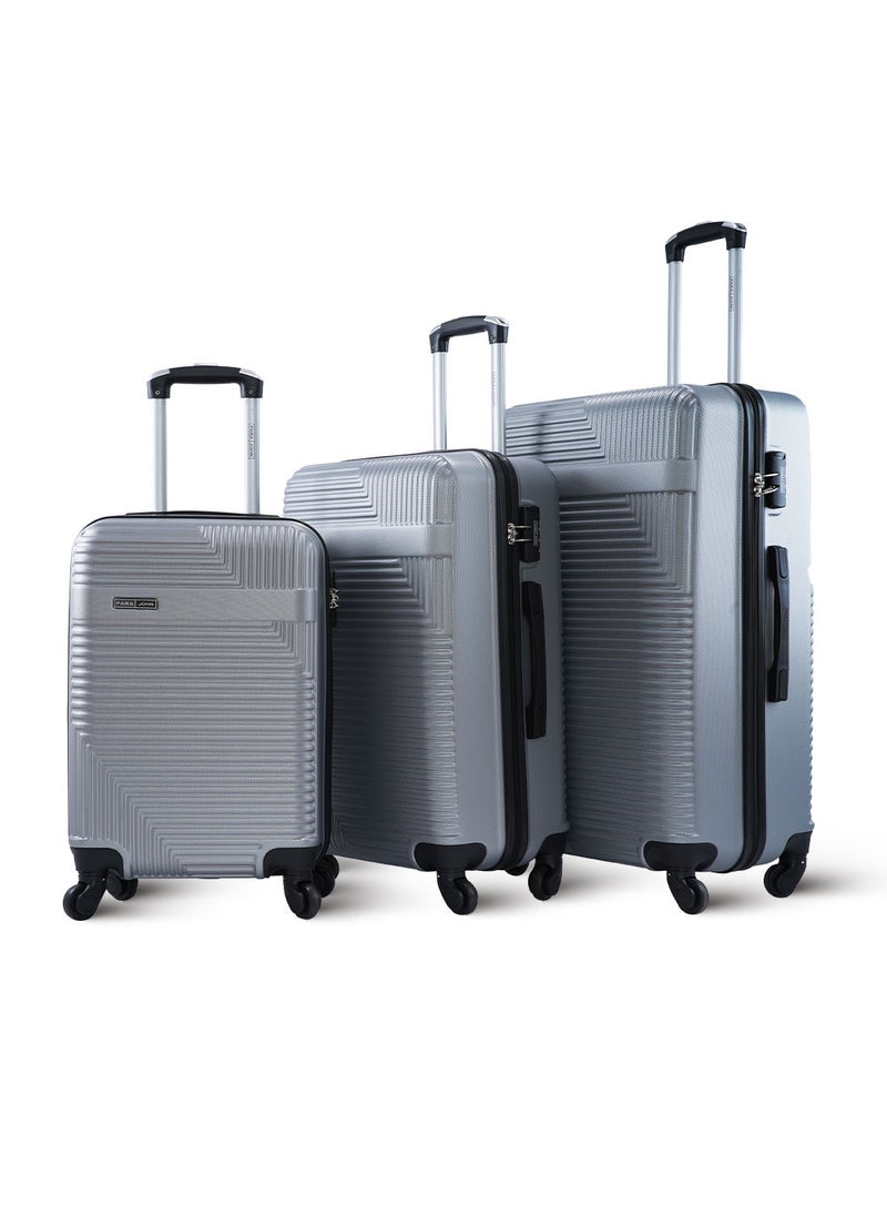 PARAJOHN Neto 3 Piece ABS Hardside Spinner Luggage Trolley Set 20/24/28 Inch Silver  - Image 1