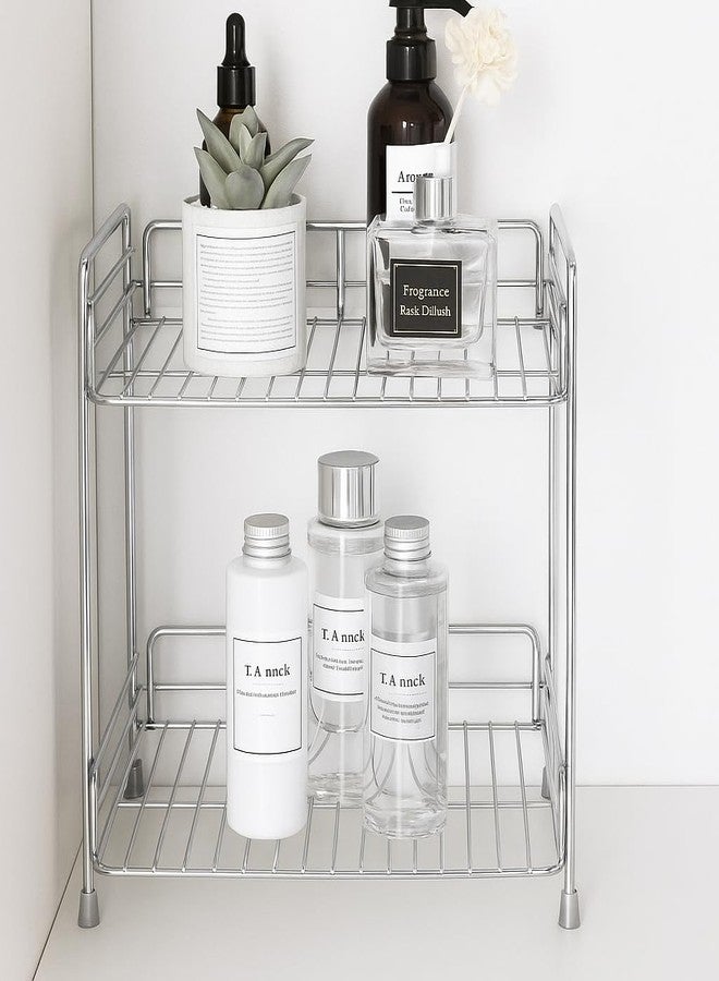 GLOCY 2-Tier Stainless Steel Desk Organizer, File Document Holder, Paper Storage Rack, Multipurpose Home and kitchen Organizer(silver) - Image 2