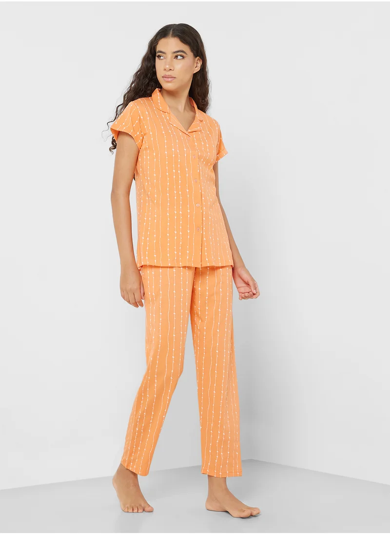 جينجر Stripe Cotton Shirt & Pyjama Set