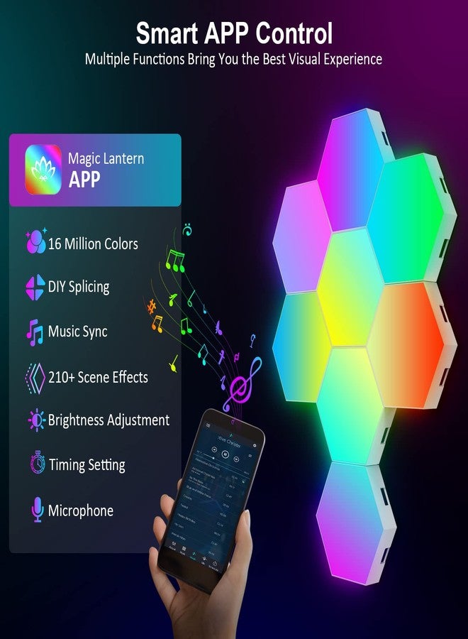 OJQ 8 Pack Hexagon Lights Wall RGB Panel - Hexagonal Led Lights Room Decor Wall Lights Gifts for Men/Women Honeycomb Shape Panels Hexagon Gaming Night Lights for Bedroom Children - Image 2