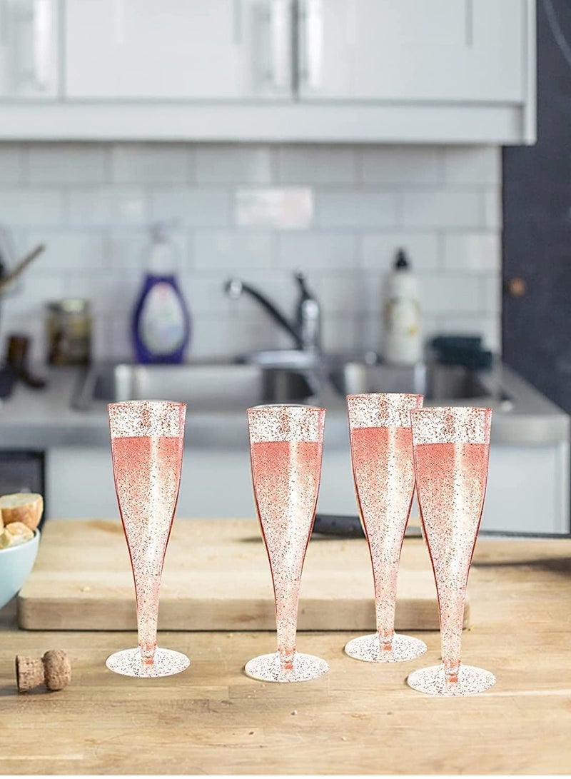 SYOSI 12 Pack Disposable Champagne Flutes Rose Gold Glitter Plastic Champagne Glasses for Parties Plastic Champagne Flutes Cups Plastic Toasting Glasses Mimosa Wedding and Shower Party Supplies 6.5OZ - Image 5