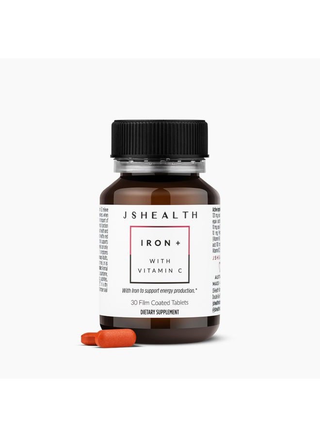 JSHealth مكملات الحديد + للفيتامينات لدعم الطاقة - أقراص نقص الحديد مع فيتامين C وفيتامين B12 - بدون غثيان - (30 قرص) - Image 2