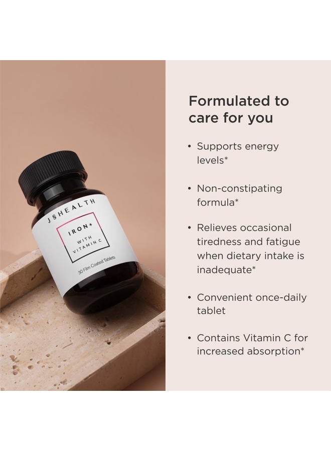 JSHealth مكملات الحديد + للفيتامينات لدعم الطاقة - أقراص نقص الحديد مع فيتامين C وفيتامين B12 - بدون غثيان - (30 قرص) - Image 3