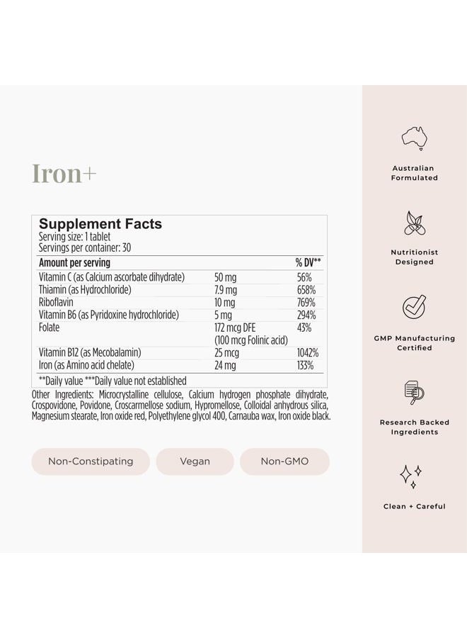 JSHealth مكملات الحديد + للفيتامينات لدعم الطاقة - أقراص نقص الحديد مع فيتامين C وفيتامين B12 - بدون غثيان - (30 قرص) - Image 5