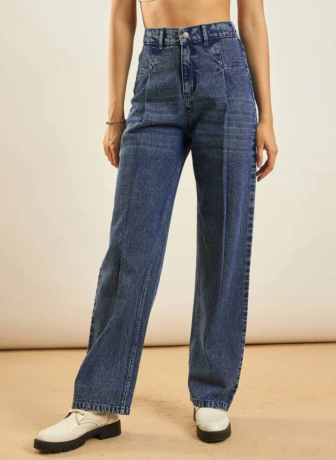 ساسافراس High-Rise Medium Blue Straight Fit Jeans for Women