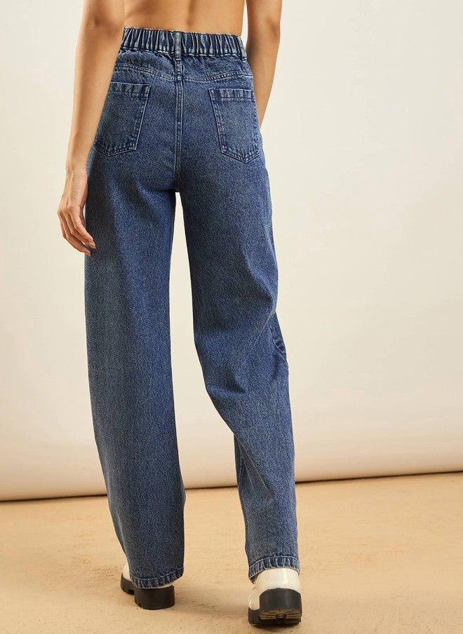 ساسافراس جينز مستقيم نسائي متوسط أزرق بخصر مرتفع - Image 3
