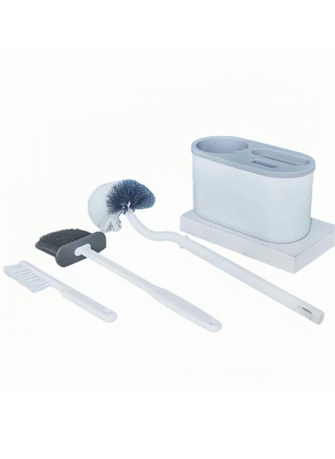 Toilet brush and suit with ventilation frame, 1 S-shaped toilet brush, 1 silicone brush head, and 1 brush for cleaning dead corners (GREY)