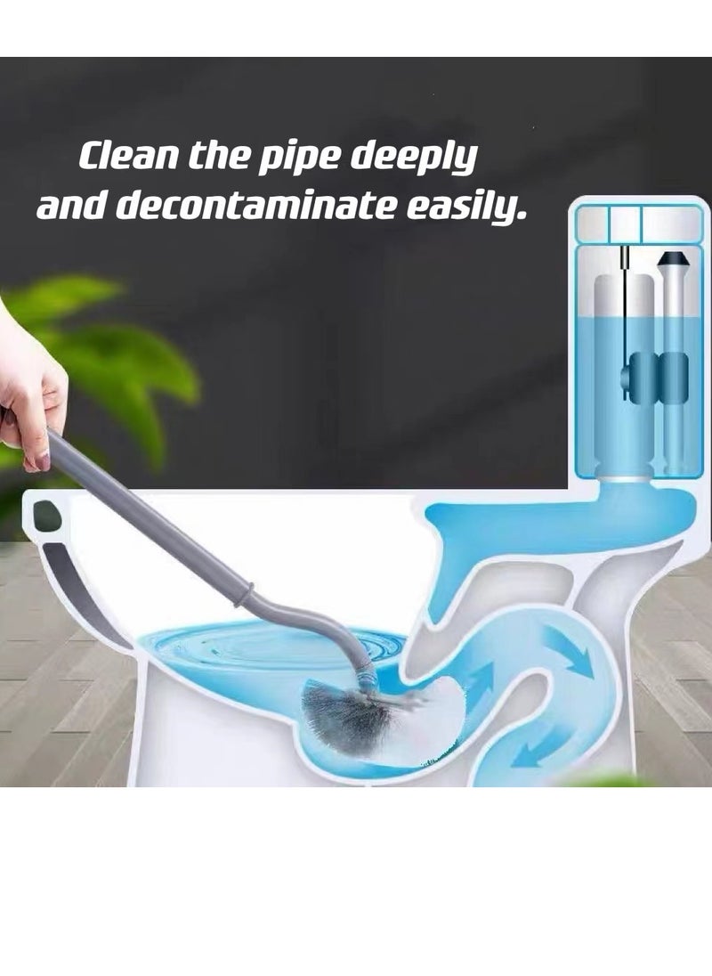 Toilet brush and suit with ventilation frame, 1 S-shaped toilet brush, 1 silicone brush head, and 1 brush for cleaning dead corners (GREY)